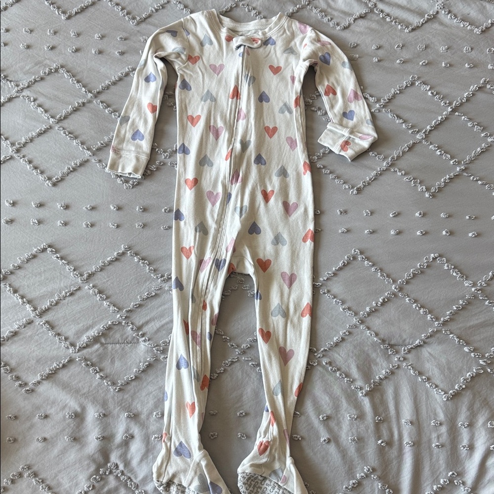 Colorful Heart Print Kids Footie Pajamas